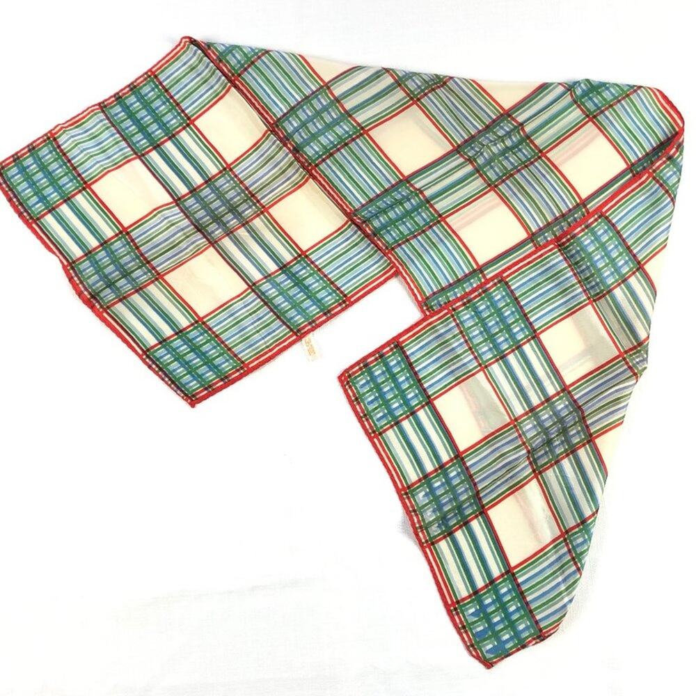 Vintage Japanese plaid oblong scarf - cream, red, green, blue